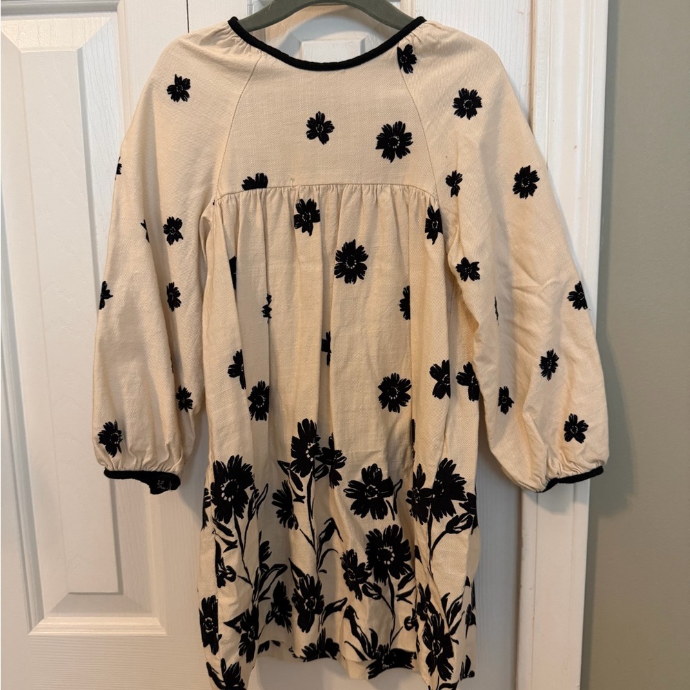 Zara Cream and Black Floral Kids Dress